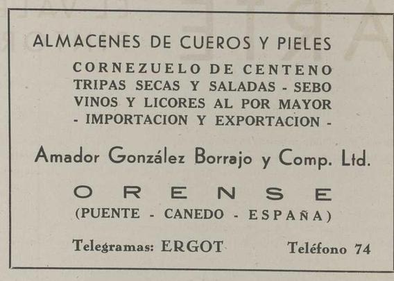 Na imaxe vese un anuncio de prensa galega do ano 1946 duns almacéns que tiñan entre os seus produtos "cornezuelo de centeno"