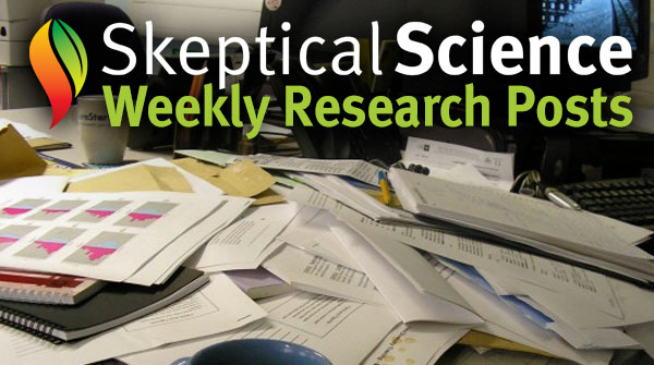 Artwork for Skeptical Science New Research weekly climate science research roundup. A desk piled high with reports.