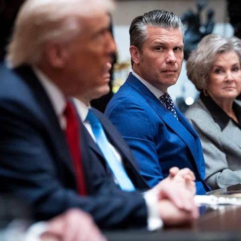 Defense Secretary Pete Hegseth, shown on Monday, announced on Friday that six people were killed by the U.S. military in a strike on a vessel in the Caribbean Sea.