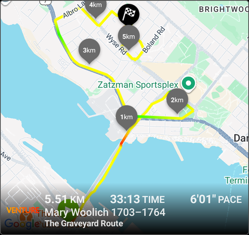 A map of a run across the MacDonald Bridge and through Dartmouth.