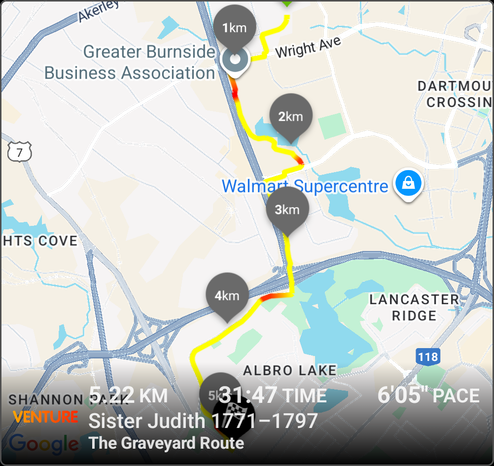 A map of a run through Dartmouth.