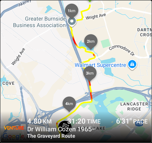 A map of a run through Dartmouth.