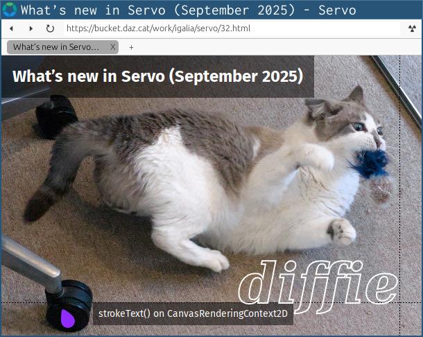 servoshell nightly showing new support for the strokeText() method on CanvasRenderingContext2D