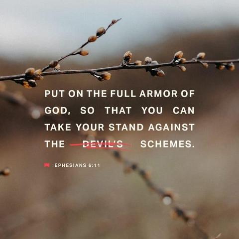 "Put on all of God’s armor so that you will be able to stand firm against all strategies of the devil." - Ephesians 6:11 (NLT)