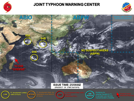 ABPW10 PGTW 250600
MSGID/GENADMIN/JOINT TYPHOON WRNCEN PEARL HARBOR HI//
SUBJ/SIGNIFICANT TROPICAL WEATHER ADVISORY FOR THE WESTERN AND SOUTH 
PACIFIC OCEANS/250600Z-260600ZOCT2025//
RMKS/
1. WESTERN NORTH PACIFIC AREA (180 TO MALAY PENINSULA):
   A. TROPICAL CYCLONE SUMMARY: NONE.
   B. TROPICAL DISTURBANCE SUMMARY: NONE.
   C. SUBTROPICAL SYSTEM SUMMARY: NONE.
2. SOUTH PACIFIC AREA (WEST COAST OF SOUTH AMERICA TO 135 EAST):
   A. TROPICAL CYCLONE SUMMARY: NONE.
   B. TROPICAL DISTURBANCE SUMMARY: NONE.
   C. SUBTROPICAL SYSTEM SUMMARY: NONE.//
NNNN