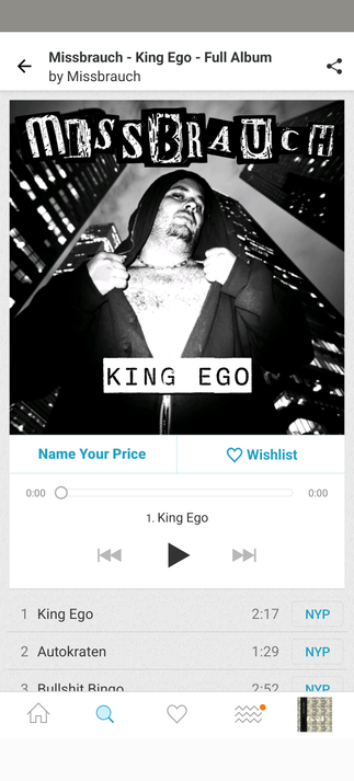 Screenshot von Missbrauchs neues Album auf Bandcamp