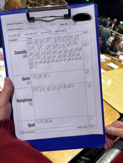 Another tally sheet of a ballot box opened from a polling place in Dublin Central, similarly showing overwhelming support for, Catherine Connolly.