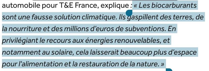 Les biocarburants sont une fausse solution climatique. Ils gaspillent des terres, de la nourriture et des millions d’euros de subventions. En privilégiant le recours aux énergies renouvelables, et notamment au solaire, cela laisserait beaucoup plus d’espace pour l'alimentation et la restauration de la nature.
