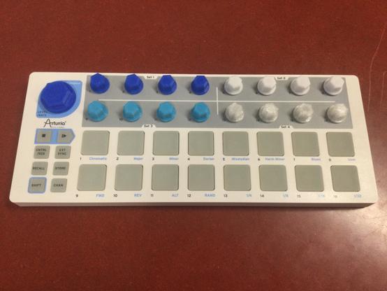 Arturia Beatstep sequencer with colourful 3D printed knobs