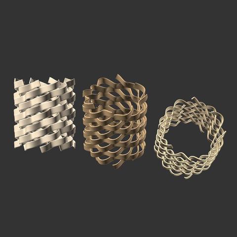 openscad render view of woven structure with some slope of each ribbon