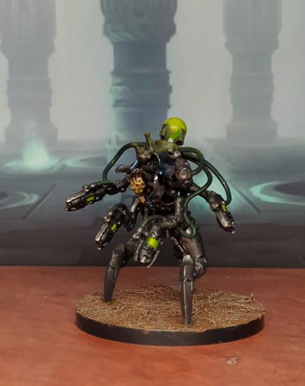 One painted Warhammer mini. Necron Hexmark Destroyer for use as Robot Legion Tri-Scorpion Pistoleer in Grimdark Future.