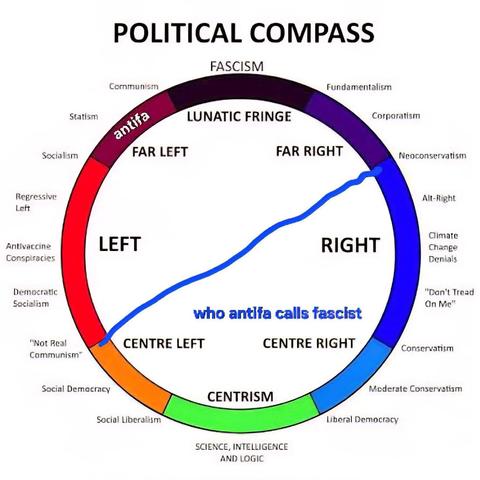 The text describes it pretty well - But it's a colour wheel, with an arbitrary line across it and the bottom part is "what antifa calls fascists" - The labels on the colour wheel are supposedly a political compass, but it's not, it's just arse gravy.