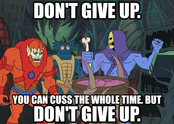 Don't give up. You can cuss the whole time. But don't give up. Says Skeletor to his literally the worst henchmen.
