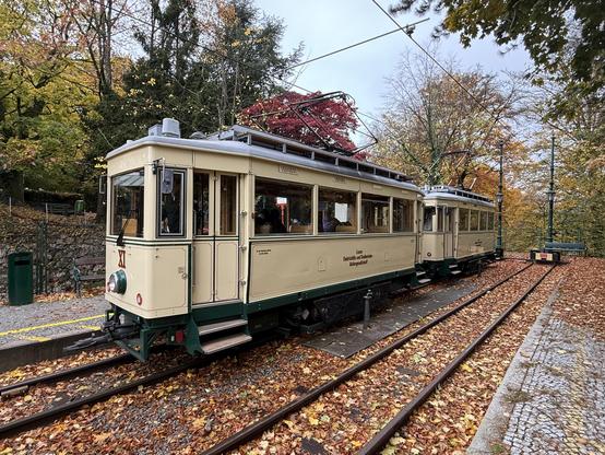 Noch einmal die Tram-Doppeltraktion in der Endhaltestelle auf dem Pöstelberg.