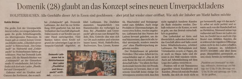 Abfotografierter Zeitungsartikel zum Unverpacktladen