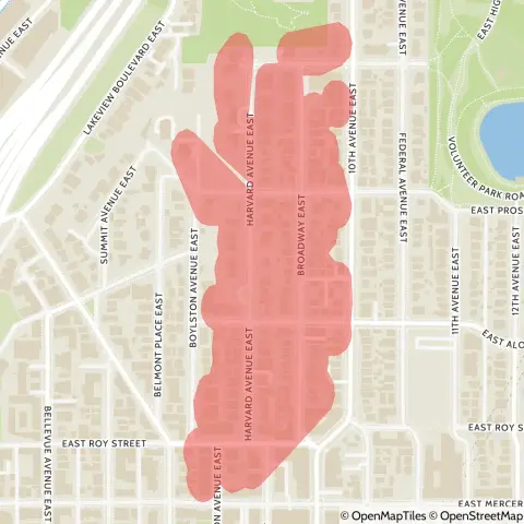A map showing the location of the outage, centered around Harvard Avenue East in the Capitol Hill area.