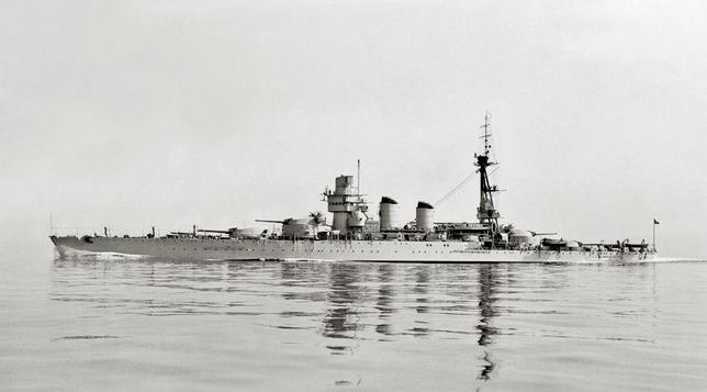 The lead ship of her class of three dreadnought battleships (along with Giulio Cesare and Leonardo da Vinci), Conte Di Cavour was launched om 10 August 1911 and commissioned into the Italian Regia Marina on 1 April 1915. She saw no action during World War One.

During World War Two, she took part in the Battle of Calabria on 9 June 1940 when, along with Giulio Cesare she engaged elements of the British Mediterranean Fleet. The Italian fleet retired when Giulio Cesare was hit by a shell from HMS Warspite.

While in Taranto, Conte Di Cavour was struck by a torpedo during the British night attack of 11/12 November 1940. She was grounded to prevent her sinking the next morning. She was still undergoing repairs at Trieste on 8 September when Italy surrendered to the Allies. Although captured by the Germans they made no attempt to continue the repairs. She was damaged in an air raid on 17 February 1945, and capsized on 23 February. Refloated shortly after the end of the war, Conte di Cavour was scrapped in 1946.