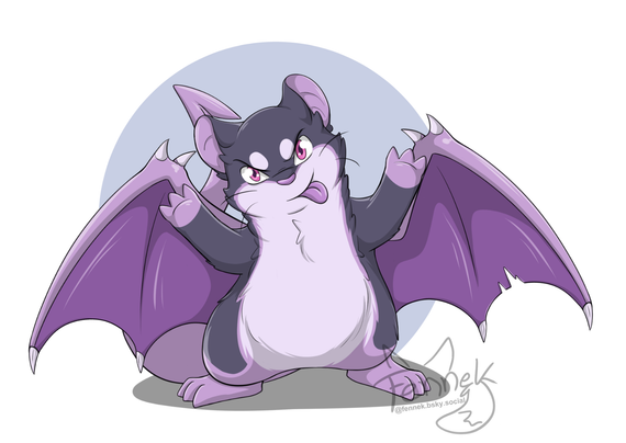A purple Dramster (dragon-hamster) in a sassy pose showing his tounge and looks cute and evil