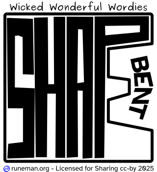 Wicked Wonderful Wordies 
a visual idiom puzzle
------------------------------
description
the word shape is formed from its first four letters *and* the frame is deformed to be the final letter "E". beside (beyond) that is the word "bent"
------------------------------
Explanation:
Typically, some kind of text is arranged inside, or somewhere around a square frame. The arrangement can be significant, and might be the key to recognizing the idiom. 

The puzzle can be difficult to solve because the idiom or common phrase may not be common to the person trying to solve the puzzle.

Sometimes there is an "AhHa!" moment, though.

Answers and an archive of the puzzles is available at http://runeman.org/wordies.