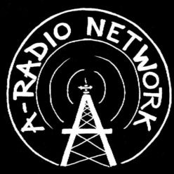 Line drawing of a radio transmission mast. The circular transmission waves show the words 'A-Radio Network'.