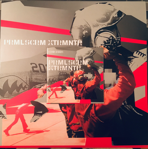 Airforce jet and crew adorn this album cover in a stylised format. Mainly red and grey. Note the album artist and album title is condensed over two lines compared to the LP version.