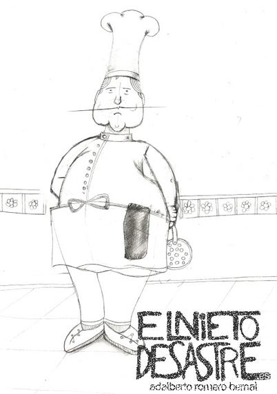 Boceto de una ilustración para el cuento Nero, el cocinero.