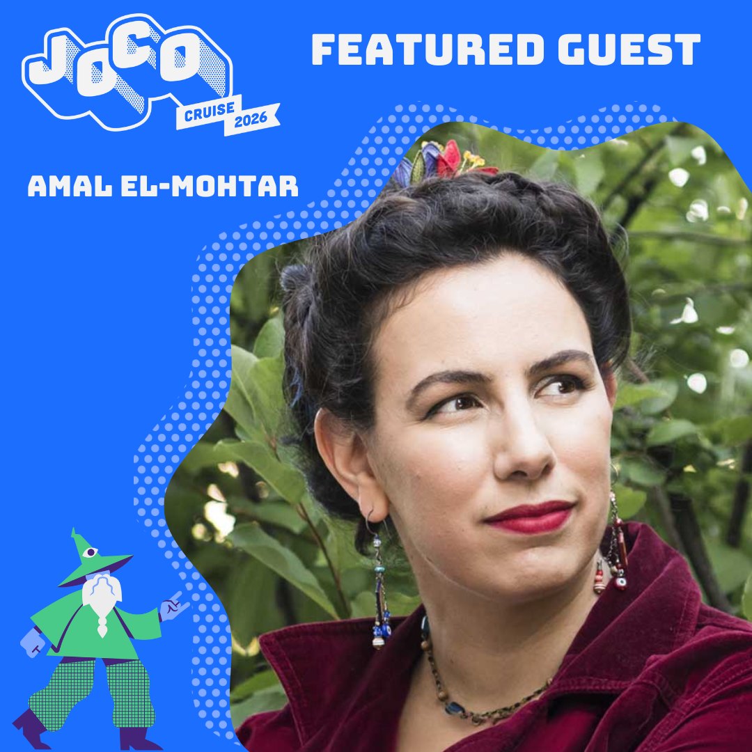 Photo by JoCo Cruise on October 26, 2025. May be a cartoon of magazine and text that says 'FEATURED GUEST sofa CRUISE 2026 AMAL MALEL-MOHTAR EL EL-MOHTAR'.