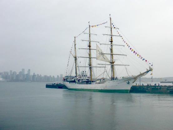 Columbian navy tall ship A.R.C. Gloria docked at the Shipyard Pier.