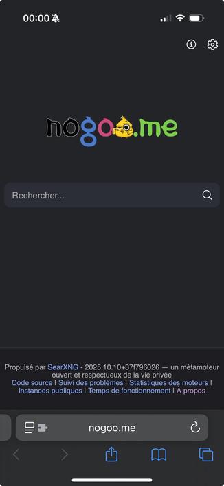 A screenshot of Safari for iOS with https://nogoo.me opened.