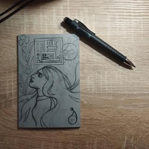 Photo de la linogravure, pas encore creusée : on voit le croquis au crayon de papier.