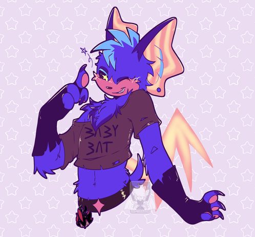 a mobian bat, sonic the hedgehog character. he poses friendly, with a wink.