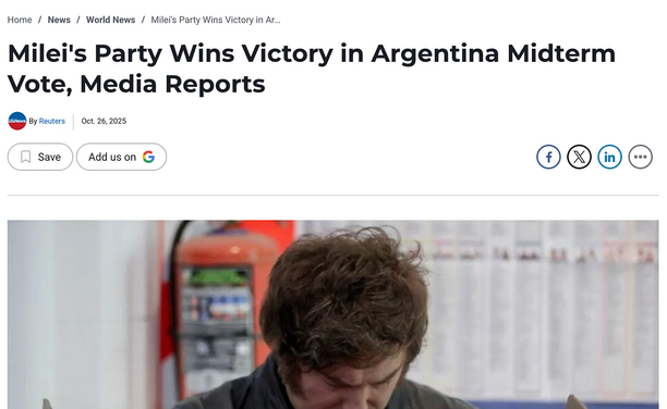 Milei's party wins victory in argentina midterm election