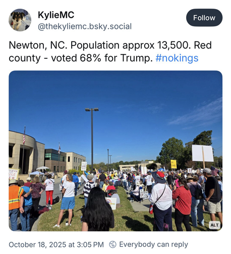 Screenshot of social media post for “No Kings 2.0” from Newton, North Carolina.