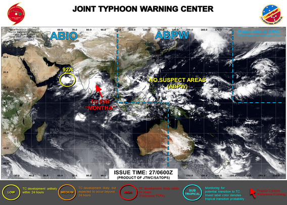 ABPW10 PGTW 270600
MSGID/GENADMIN/JOINT TYPHOON WRNCEN PEARL HARBOR HI//
SUBJ/SIGNIFICANT TROPICAL WEATHER ADVISORY FOR THE WESTERN AND SOUTH 
PACIFIC OCEANS/270600Z-280600ZOCT2025//
RMKS/
1. WESTERN NORTH PACIFIC AREA (180 TO MALAY PENINSULA):
   A. TROPICAL CYCLONE SUMMARY: NONE.
   B. TROPICAL DISTURBANCE SUMMARY: NONE.
   C. SUBTROPICAL SYSTEM SUMMARY: NONE.
2. SOUTH PACIFIC AREA (WEST COAST OF SOUTH AMERICA TO 135 EAST):
   A. TROPICAL CYCLONE SUMMARY: NONE.
   B. TROPICAL DISTURBANCE SUMMARY: NONE.
   C. SUBTROPICAL SYSTEM SUMMARY: NONE.//
NNNN