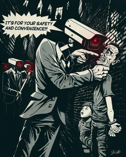 Bildbeschreibung (Deutsch):
Das Bild zeigt eine düstere Gasse, in der Anzug-träger mit Überwachungskameras als Köpfen eine brutale Szene ausüben: Einer dieser „Kamera-Menschen" drückt einen verängstigten Mann mit Handschellen gegen die Wand, während ein Kind erschrocken an dessen Bein klammert. Über allem steht der zynische Satz: „It's for your safety and convenience!!!" - eine beißende Satire auf den Überwachungsstaat, der Kontrolle mit Sicherheit verwechselt und Mündigkeit mit Gehorsam vertauscht. Das Rot der Kameraaugen symbolisiert die kalte, technologische Macht, die den Menschen im Namen der Angst unterwirft.
• Image Description (English):
The image depicts a dark alley where men in suits with CCTV cameras as heads enforce brutal control: one "camera-man" violently pins a terrified, handcuffed man against the wall while a child clings to his leg in fear. Above them, the phrase
"It's for your safety and convenience!!!" screams in irony - a sharp critique of a surveillance society that confuses control with protection and trades autonomy for obedience. The red camera eyes symbolize cold technological dominance fueled by collective fear.🖖