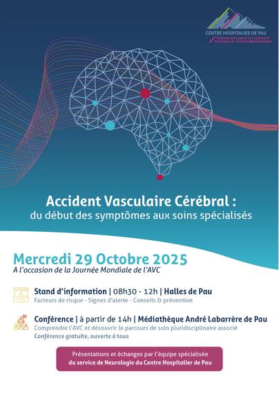 Affiche concernant les 2 interventions de l'équipe de neurologie sur Pau le 29 octobre 2025.