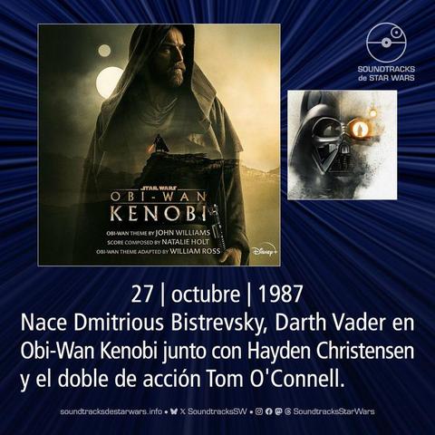 Portada del soundtrack de Obi-Wan Kenobi, y una imagen de Darth Vader. / Cover of the Obi-Wan Kenobi soundtrack, and an image of Darth Vader.