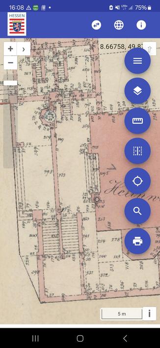 Screenshot der Anwendung urkataster+ im Bereich der mathildenhöhe