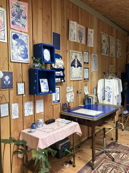 Vue sur mon bureau et le mur décoré de mes créations