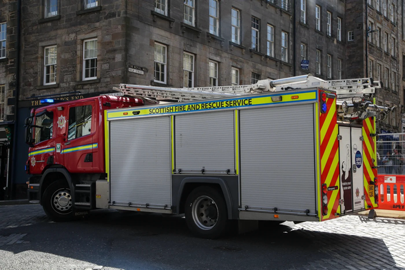 Fire tender donated to Palestine by Scottish Fire & Rescue Service which was stolen by Israel.