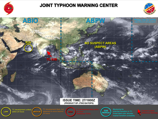 ABPW10 PGTW 270600
MSGID/GENADMIN/JOINT TYPHOON WRNCEN PEARL HARBOR HI//
SUBJ/SIGNIFICANT TROPICAL WEATHER ADVISORY FOR THE WESTERN AND SOUTH 
PACIFIC OCEANS/270600Z-280600ZOCT2025//
RMKS/
1. WESTERN NORTH PACIFIC AREA (180 TO MALAY PENINSULA):
   A. TROPICAL CYCLONE SUMMARY: NONE.
   B. TROPICAL DISTURBANCE SUMMARY: NONE.
   C. SUBTROPICAL SYSTEM SUMMARY: NONE.
2. SOUTH PACIFIC AREA (WEST COAST OF SOUTH AMERICA TO 135 EAST):
   A. TROPICAL CYCLONE SUMMARY: NONE.
   B. TROPICAL DISTURBANCE SUMMARY: NONE.
   C. SUBTROPICAL SYSTEM SUMMARY: NONE.//
NNNN