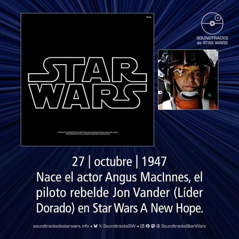 Portada del soundtrack de Star Wars de 1977, y una foto de Jon Vander. / Cover of the 1977 Star Wars soundtrack, and a photo of Jon Vander.