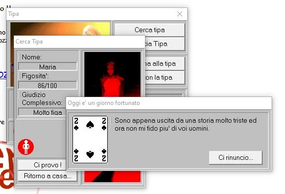 La mitica schermata del gioco Tabboz, in cui le tipe non ti cagavano di striscio
