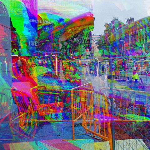 Barcelona digital edited double exposure street photography, made with the GNU Image Manipulation Program + G'MIC filters.