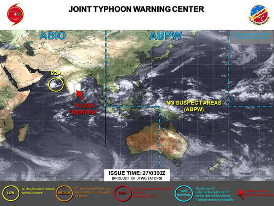ABPW10 PGTW 270600
MSGID/GENADMIN/JOINT TYPHOON WRNCEN PEARL HARBOR HI//
SUBJ/SIGNIFICANT TROPICAL WEATHER ADVISORY FOR THE WESTERN AND SOUTH 
PACIFIC OCEANS/270600Z-280600ZOCT2025//
RMKS/
1. WESTERN NORTH PACIFIC AREA (180 TO MALAY PENINSULA):
   A. TROPICAL CYCLONE SUMMARY: NONE.
   B. TROPICAL DISTURBANCE SUMMARY: NONE.
   C. SUBTROPICAL SYSTEM SUMMARY: NONE.
2. SOUTH PACIFIC AREA (WEST COAST OF SOUTH AMERICA TO 135 EAST):
   A. TROPICAL CYCLONE SUMMARY: NONE.
   B. TROPICAL DISTURBANCE SUMMARY: NONE.
   C. SUBTROPICAL SYSTEM SUMMARY: NONE.//
NNNN