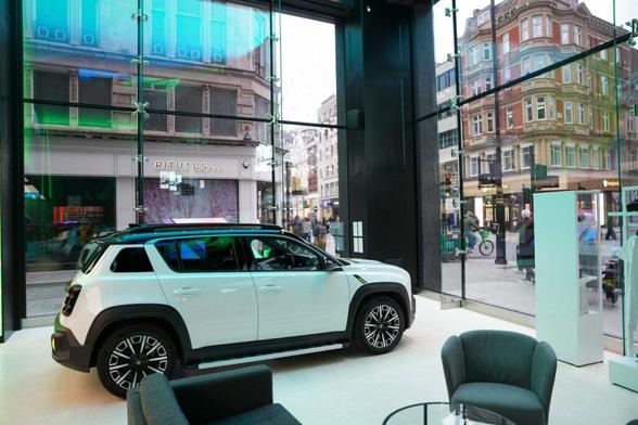Renault 4 E-Tech at the Maison4 pop-up shop on Oxford Street, London.