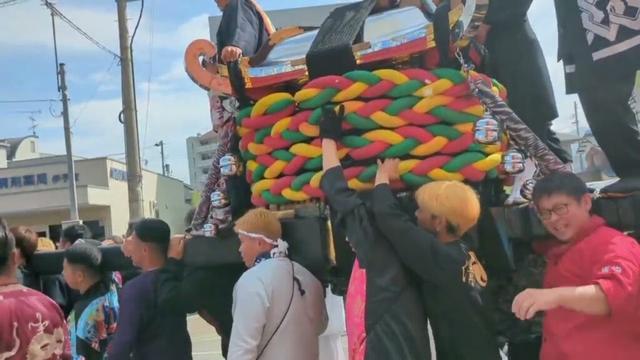 【伊予市秋祭り2025】喧嘩神輿に向かう瀬戸大神輿と五色大神輿！10/12