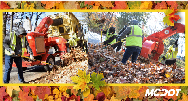 images of workers raking up leaves