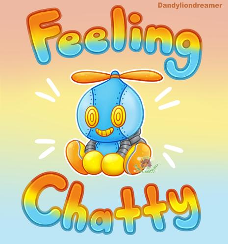 omochao from sonic with the words "feeling chatty" around him