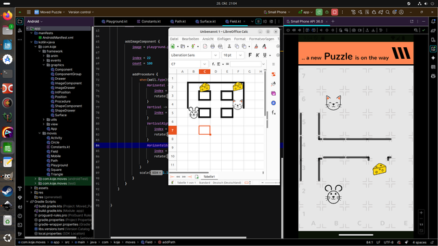eine App für Android in der Entwicklungsumgebung. Mit OpenOffice wird das Spielprinzip überlegt.